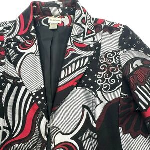 CHICO'S Women's 2 Large‎ Red Black Silver Shiny Metallic Pattern Blazer Jacket